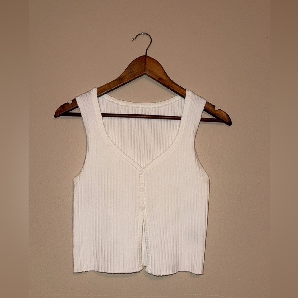 SHEIN White Ribbed Button-Front Tank Top